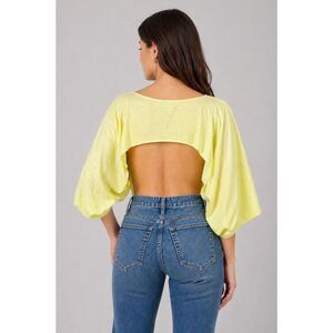 Soft Surroundings Boat Neck Long Sleeve Back Out Top Yellow OSFM